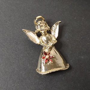 Angel With Red Flower Brooch